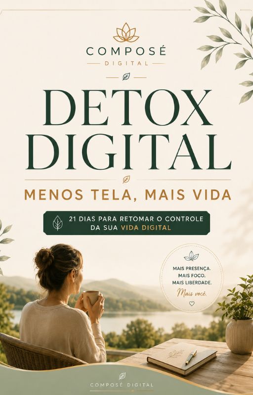 Capa do e-book Detox Digital: Menos Tela, Mais Vida, por Rose Santana, Composé Digital.