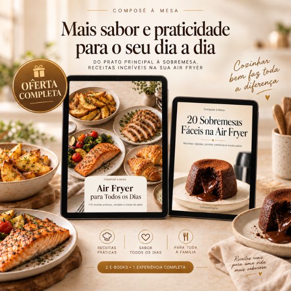 Coleção com os livros digitais Air Fryer para Todos os Dias e 20 Sobremesas Fáceis na Air Fryer.